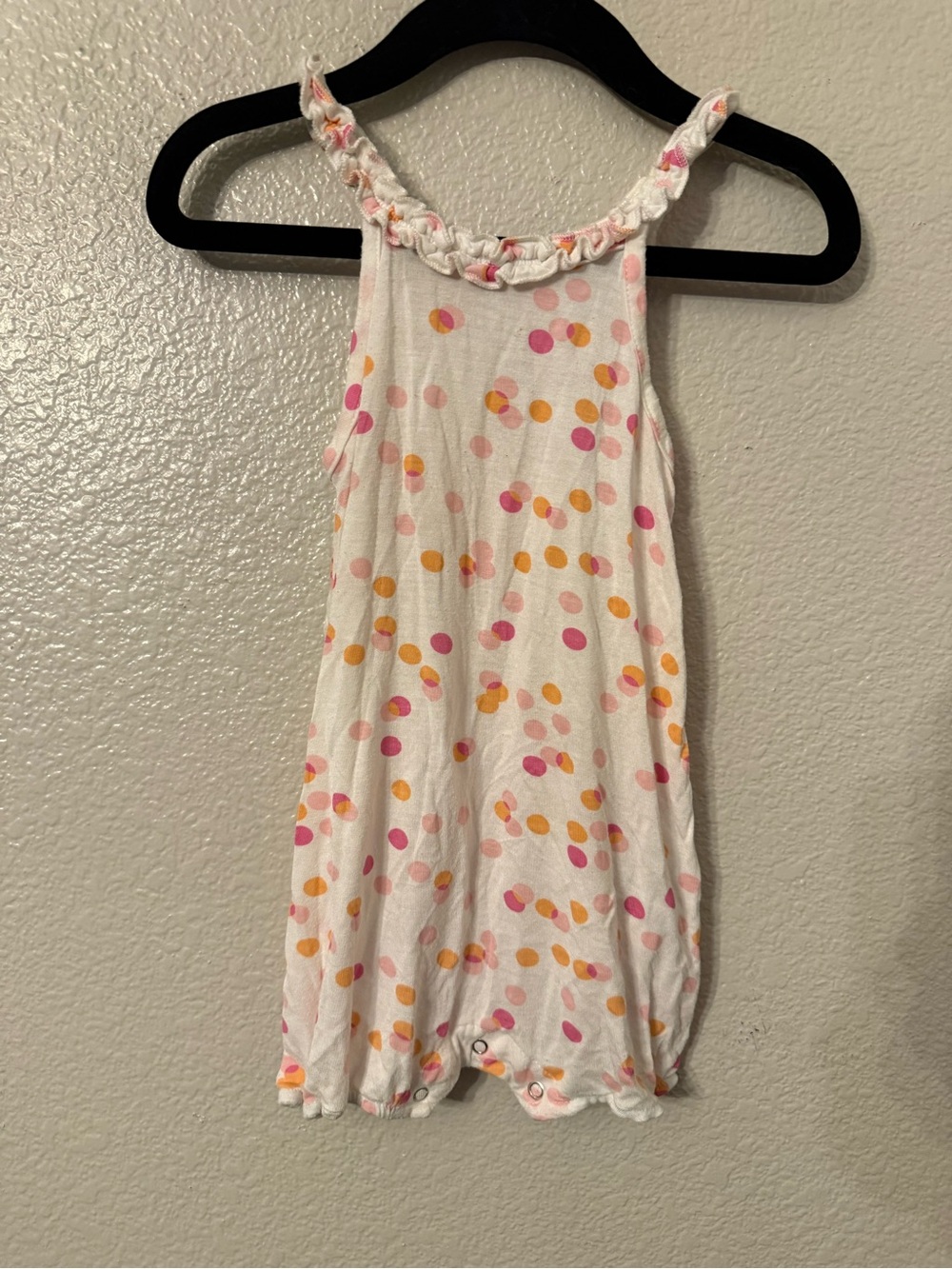 Sleeveless White Toddler Romper with Pink & Orange Dot Print